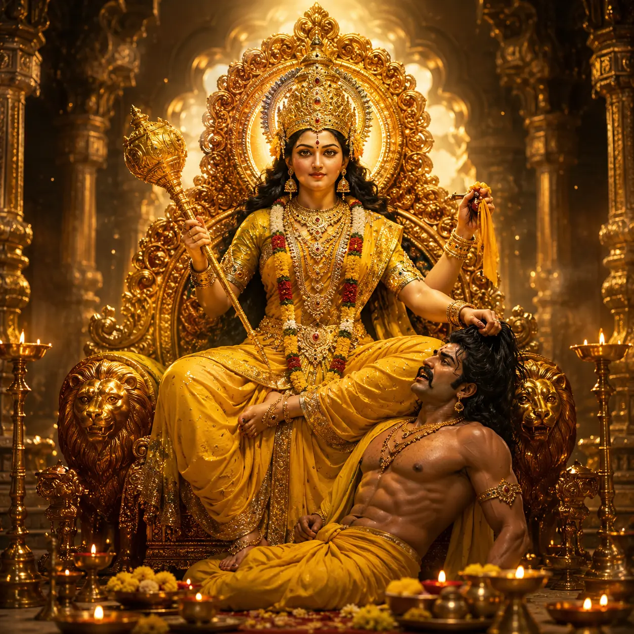 Baglamukhi Mata, golden, seated